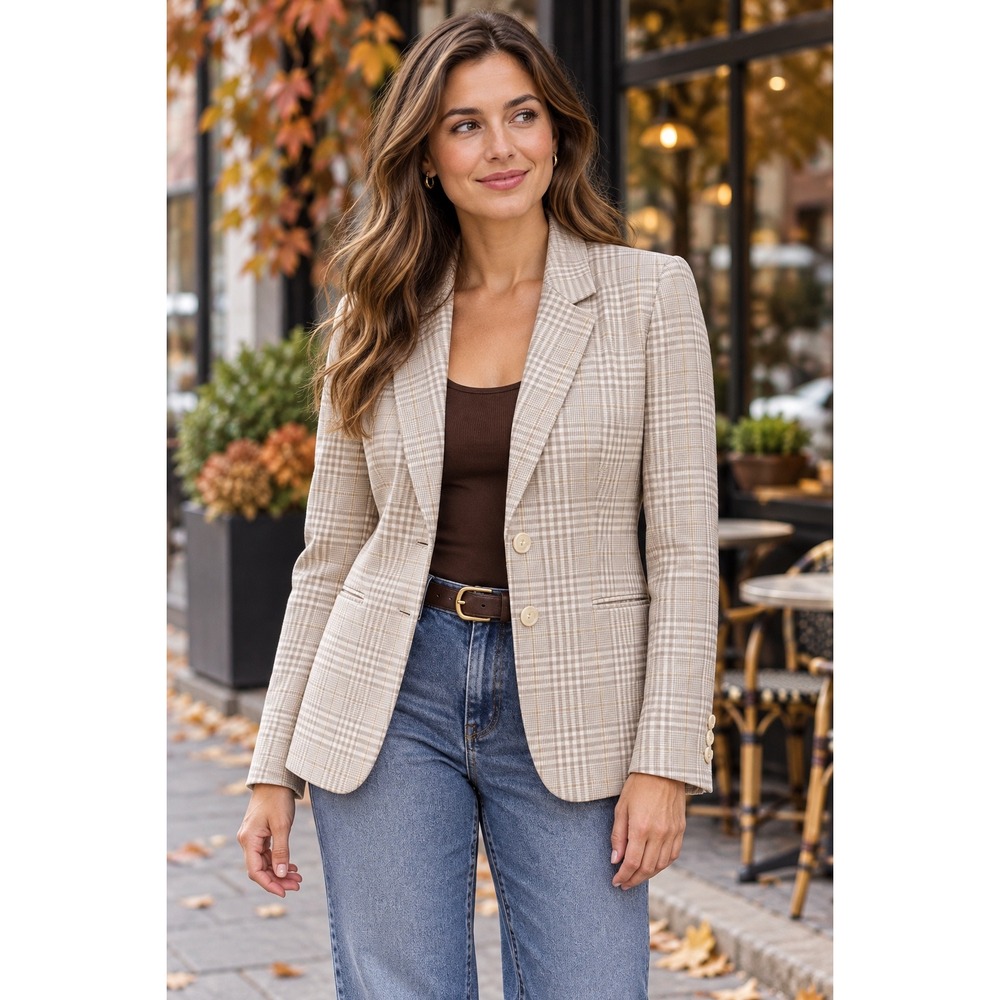Preppy office Chic Plaid Blazer Coastal Clean Girl Quiet Luxury Work Sz 12